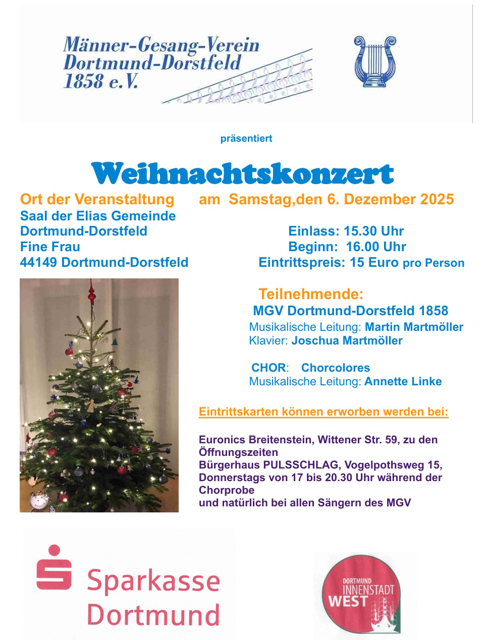 Chorcolores und der Männer-Gesang-Verein Dorstfeld laden zum gemeinsamen Weihnachtskonzert ein
